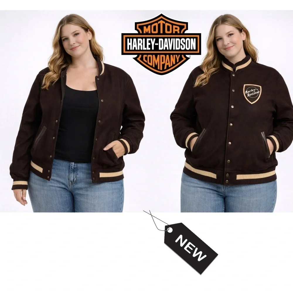 NWT Harley Davidson Museum Milwaukee brown wool varsity jacket